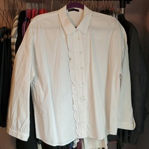 Gibson White Cotton Ruffle Shirt